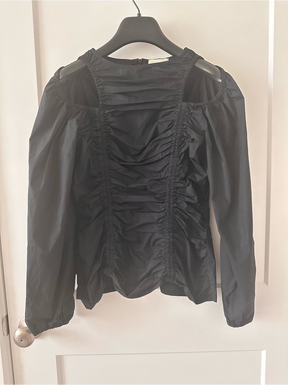 MAYALI Designer Ruched Cold-Shoulder Blouse / Off Shoulder Black Top